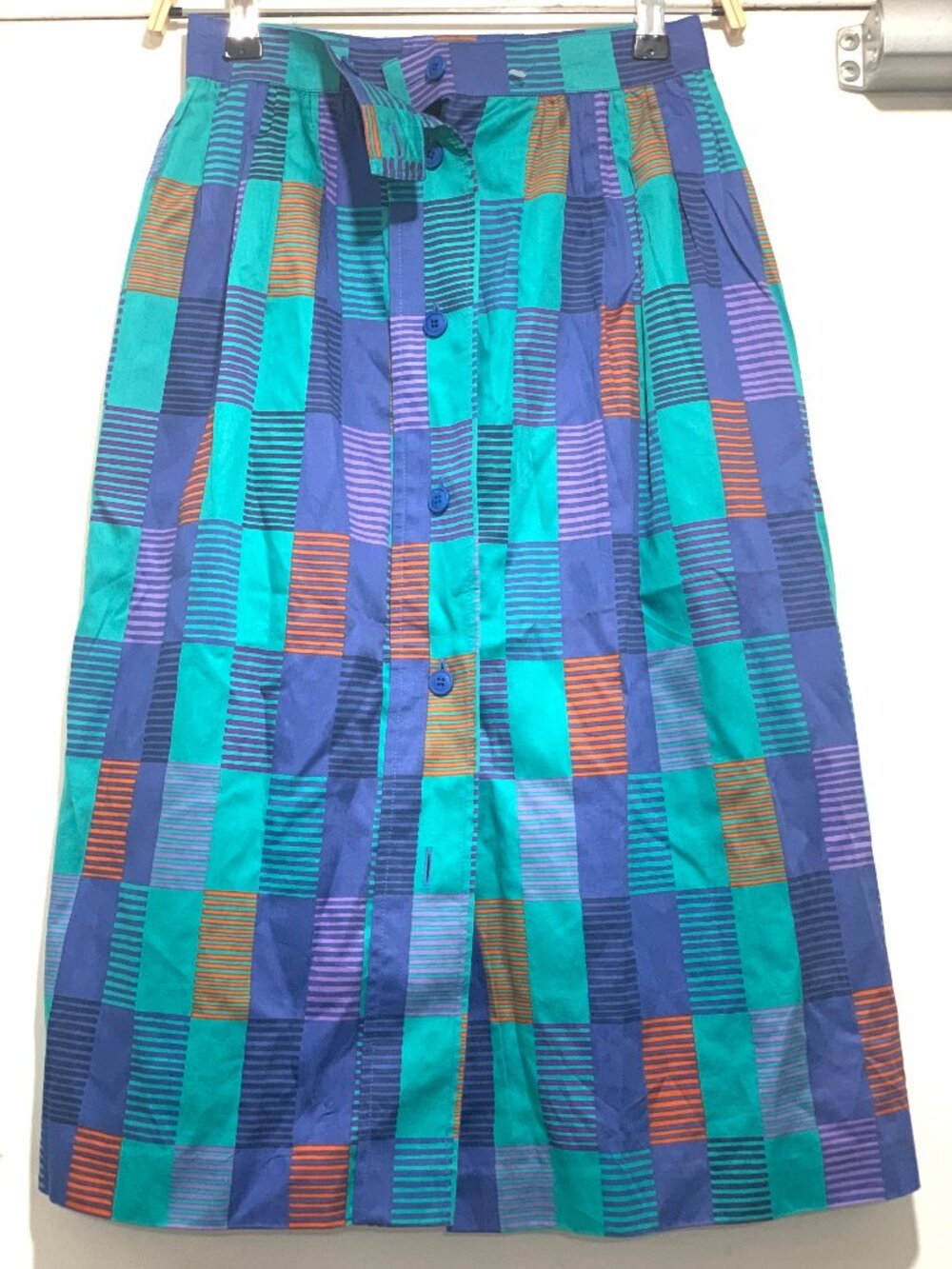 VINTAGE VETINA PARIS PLAID BUTTON-DOWN MIDI SKIRTS SIZE 24